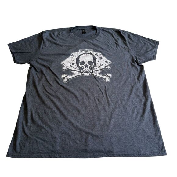 Anvil Lightweight Skull & Crossbones Poker Player Tee Shirt T-Shirt Gray Sz 2XL - Picture 2 of 9